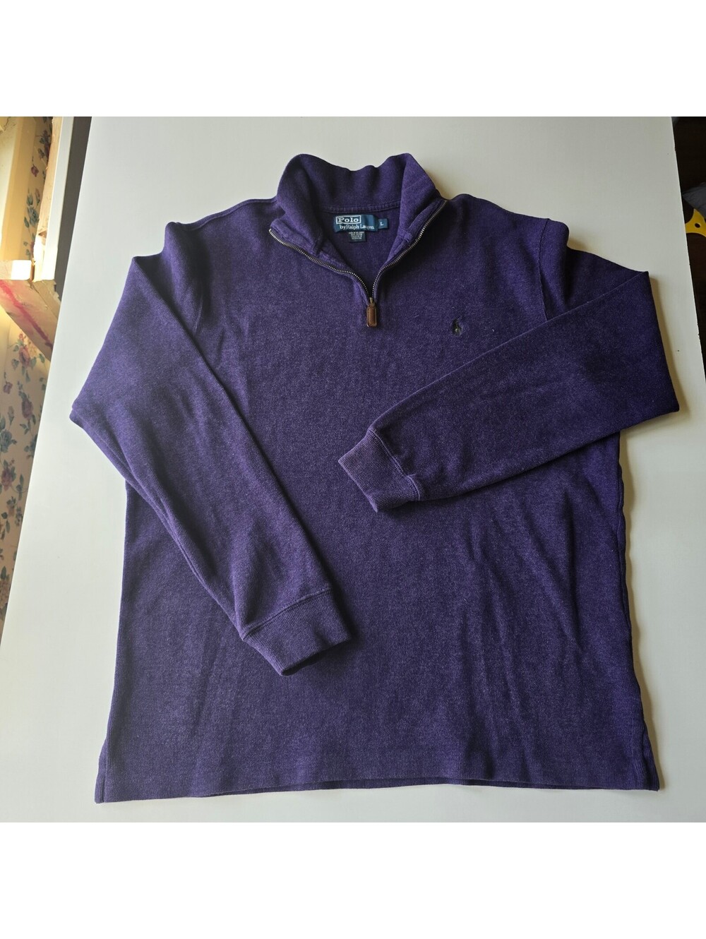 Polo Ralph Lauren Men's Purple Quarter-Zip Sweater Size Large Cotton Pullover